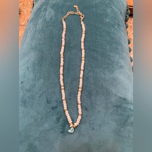 Bauble Bar white and gold beaded necklace with turquoise pendant